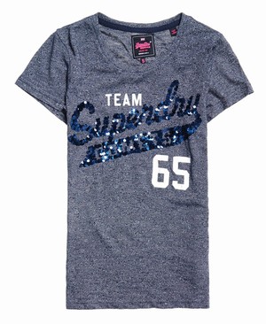 Superdry Team Comets Sequin Női Pólók Sötétkék | MFLPR4865